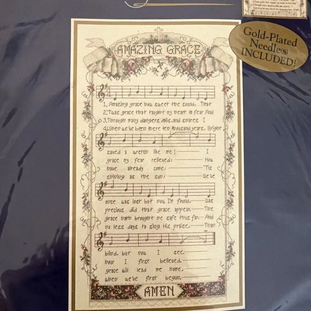 Bucilla Counted Cross Stitch Kit AMAZING GRACE 12x20 Gold Needle Vtg 42563 New